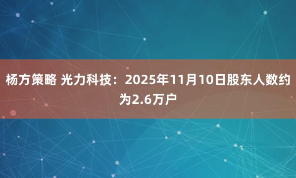 杨方策略 光力科技：2025年11月10日股东人数约为2.6万户